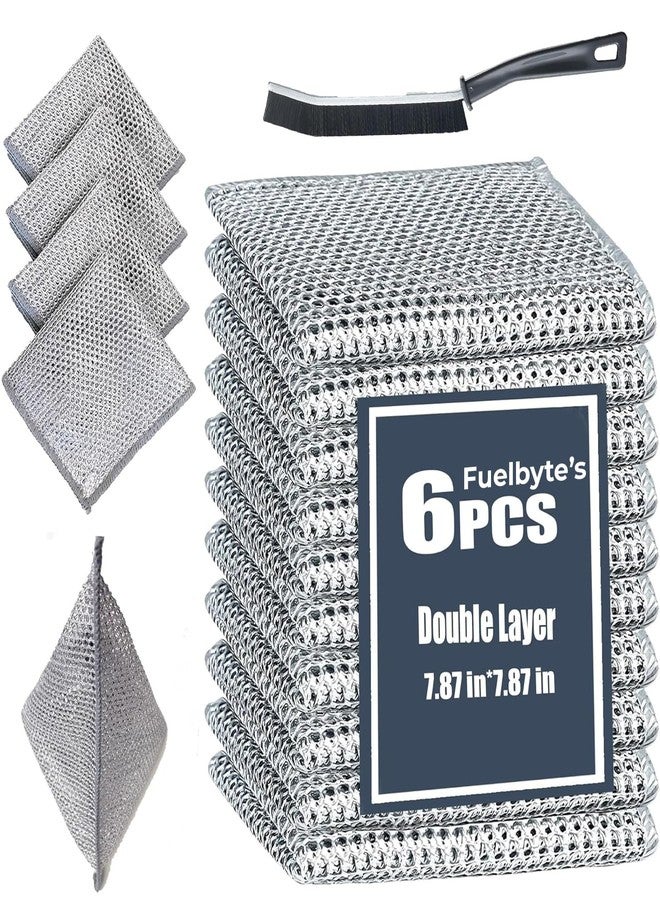 Fuelbyte 6 Pcs Double Layered Dish Wash Cloth Non Scratch Steel Wire Dish Cloth Wet and Dry Dishwashing Rugs for Kitchen Accessories Items Cleaning Supplies for Sinks Counters - Image 1